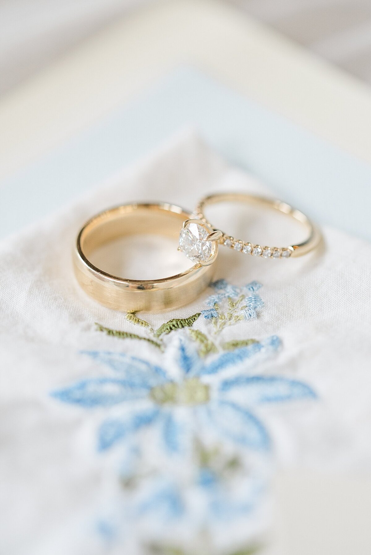 Bride and groom rings on family heirloom