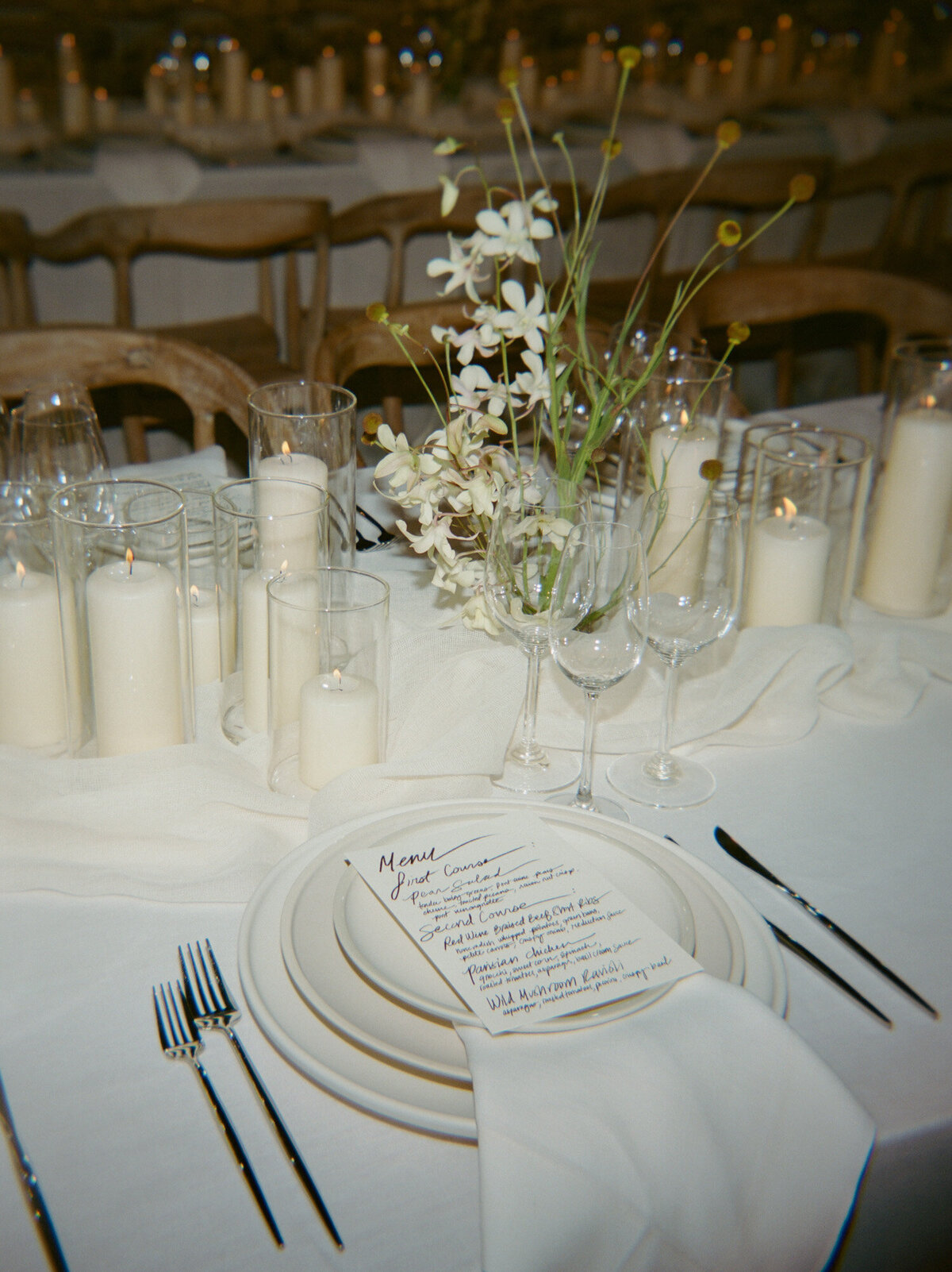 film wedding reception details & handwritten menus at State Savings Bank, Detroit