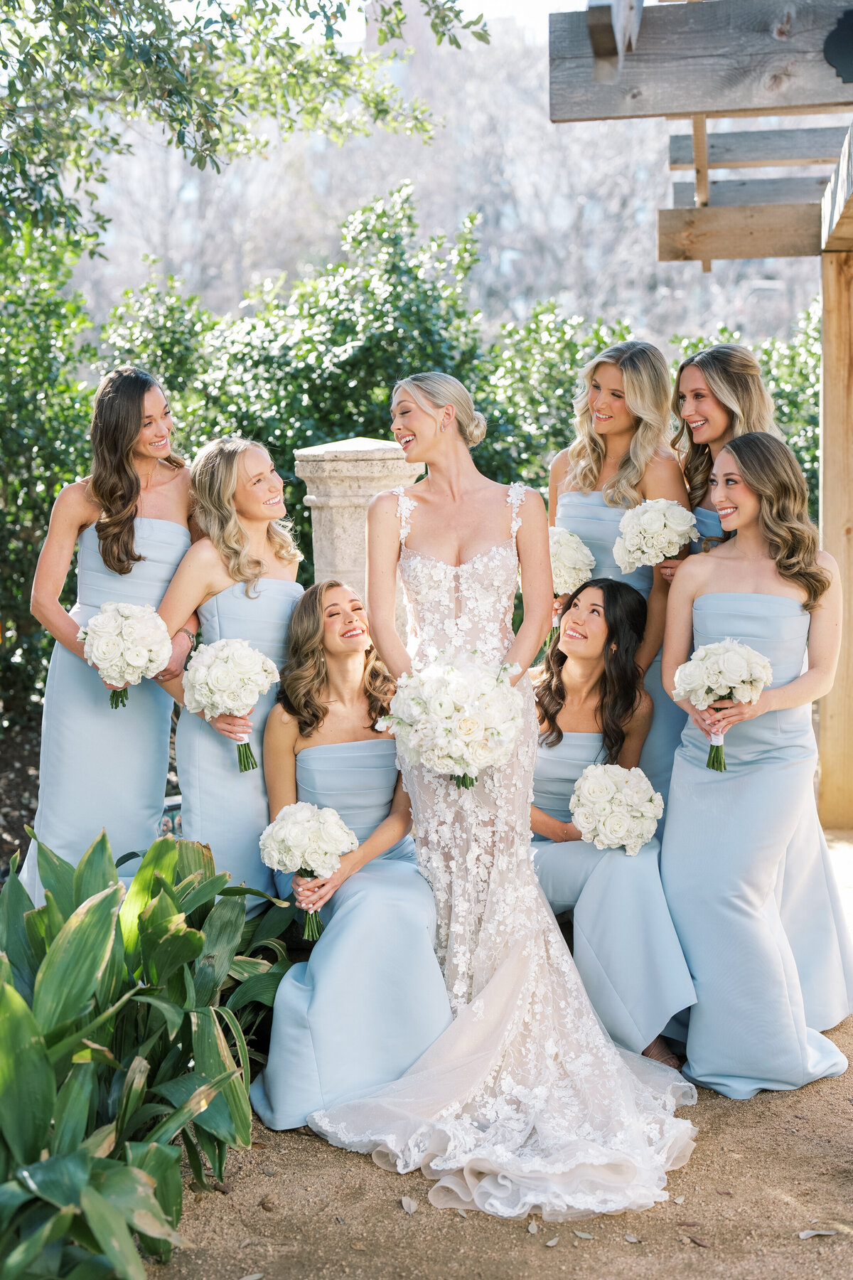 Dusty blue bridesmaids dresses for a luxury wedding in Dallas