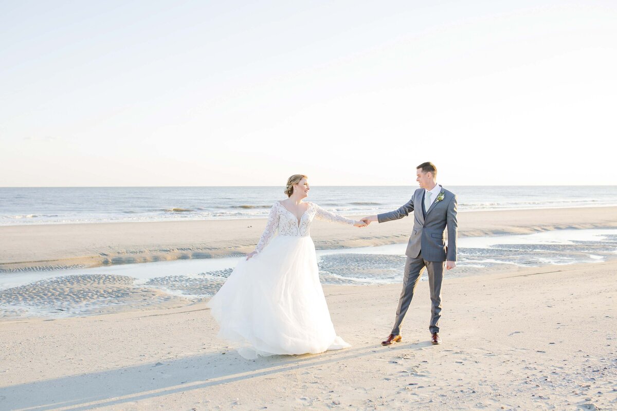 Isle of Palms Beach wedding day portraits of bride and groom
