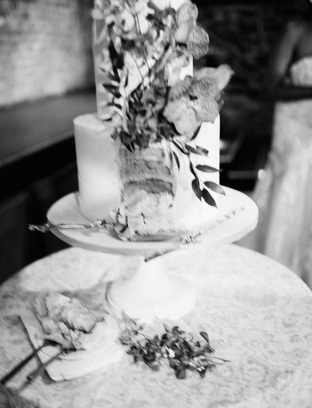 aftermath of cut wedding cake, movement wedding photography, candid wedding photographer Christina Harrison