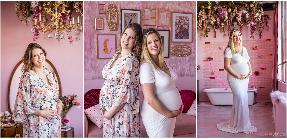 Pretty Pink Denver Maternity Photography in a Studio