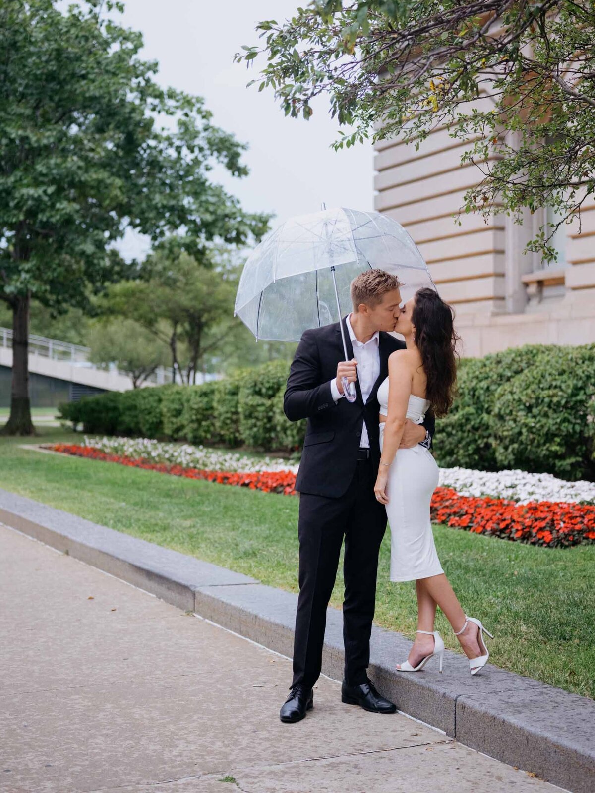 Cleveland downtown engagement session in the rain.
