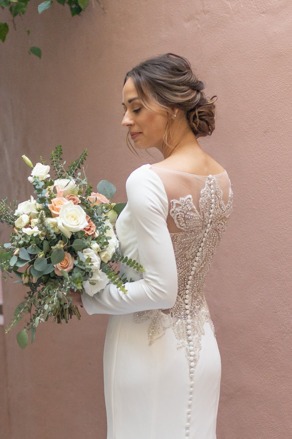 Bride posing for her wedding portrait at The White Room, St Augustine