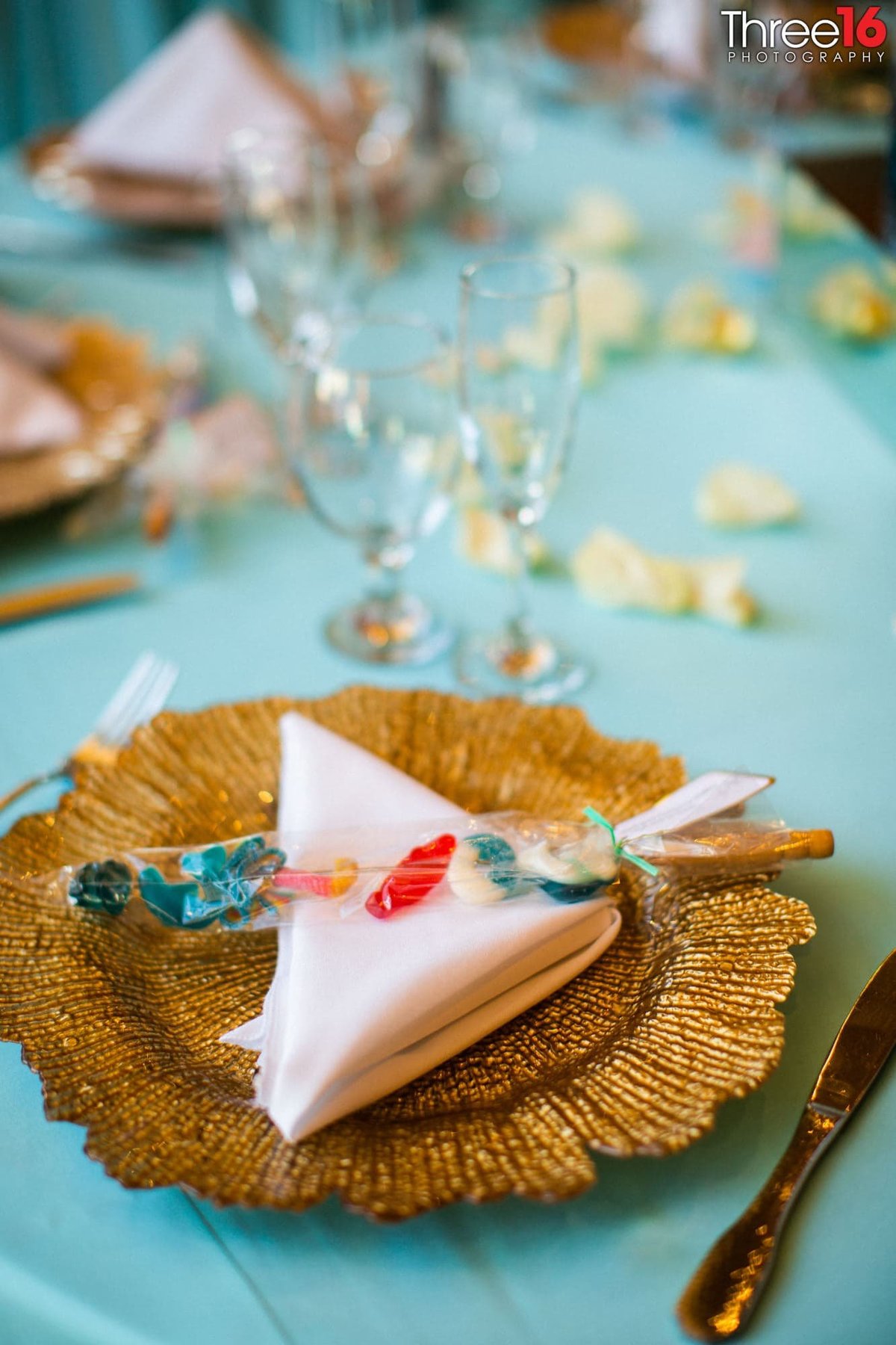 Plate setting at a wedding reception table