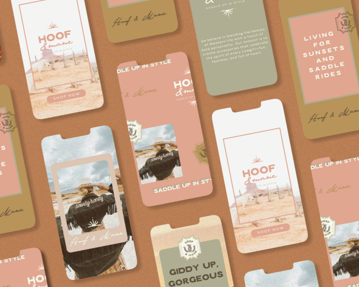 A complete design suite for a brand that celebrates cowgirls and the Western frontier. Social Media Design instagram post design branded instagram templates