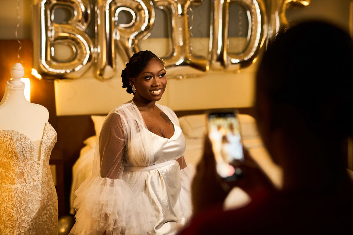 Bride happily smiling