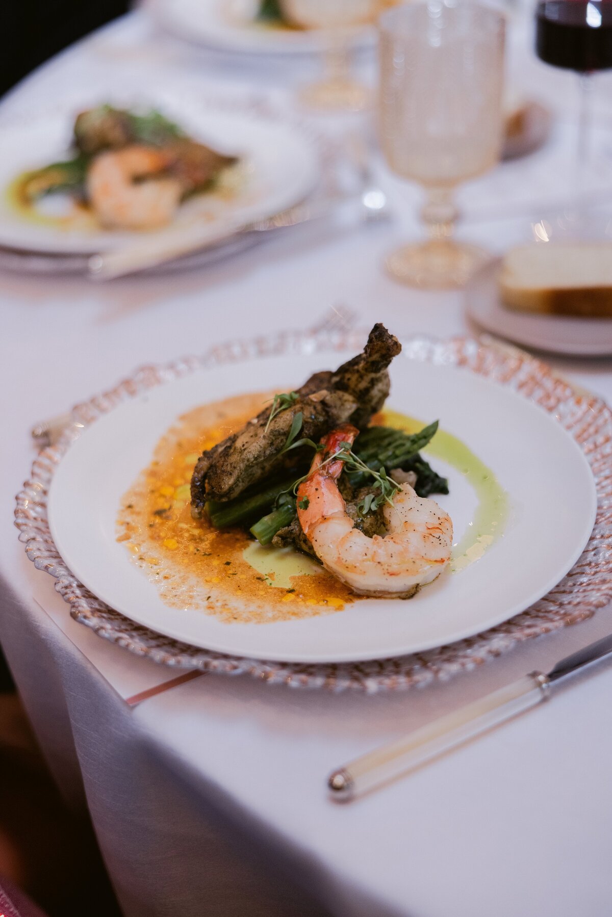 corporate seafood dinner styled on plate 