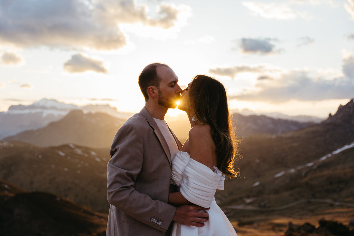 romatic couple together in mountain elopement in Dolomites