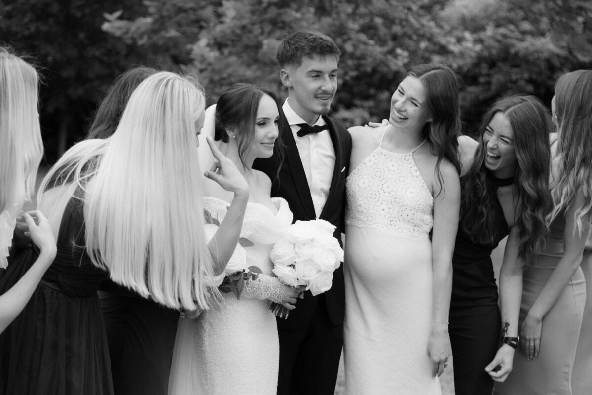 Luxury wedding in Europe – sophisticated bride in a modern wedding gown and groom in a timeless suit.