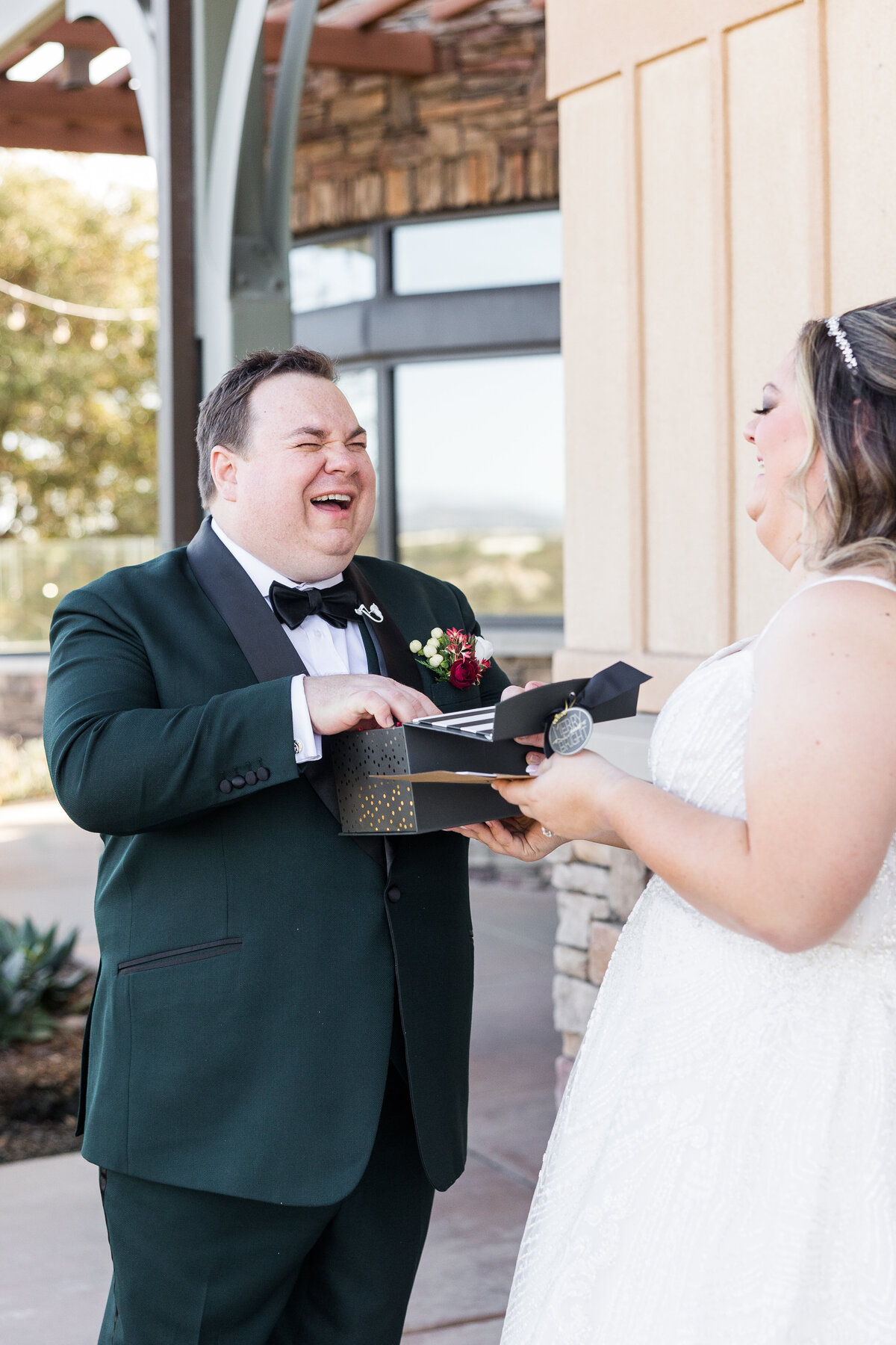 bride-and-groom-exchanging-gifts