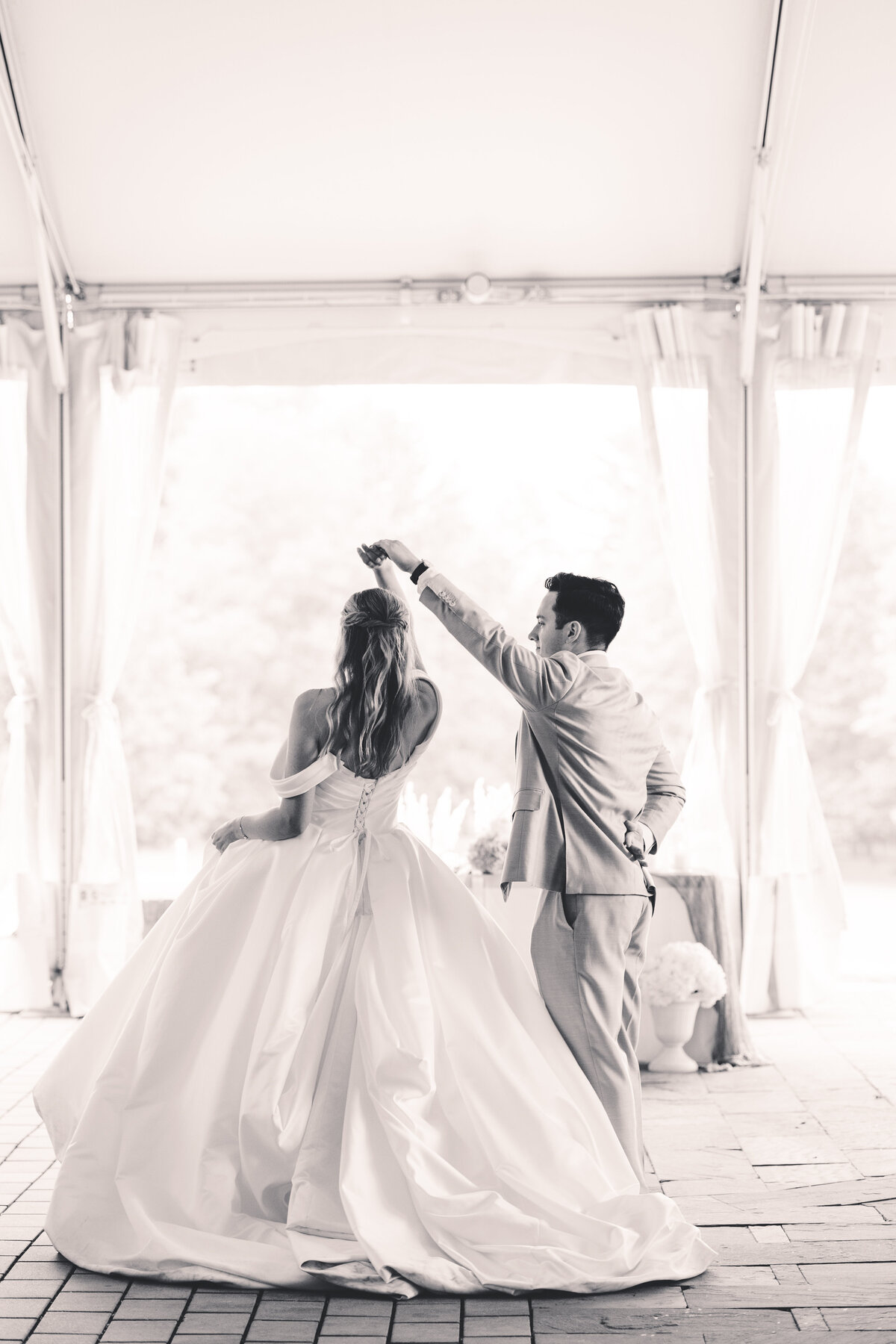 drumore estate bride and groom twirl