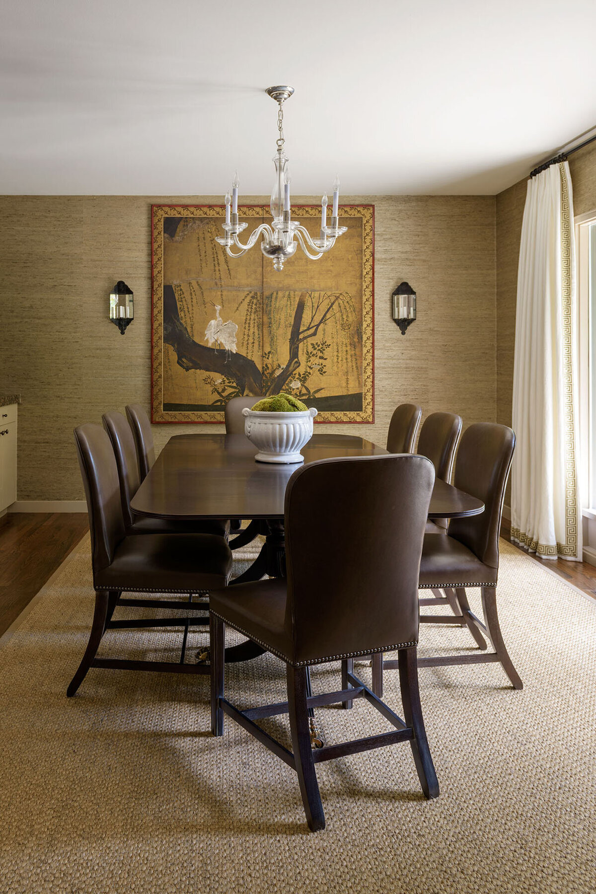 7A_chinese-mural-grass-cloth-hickory-chair-leather-diing-chair