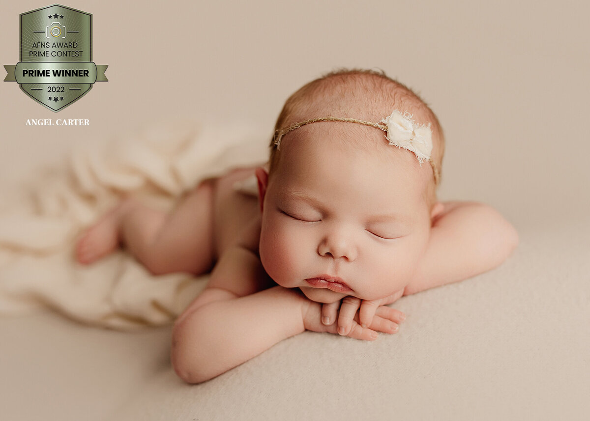 Chin on hands pose in the most neutral  colors in Syracuse new york photo studio