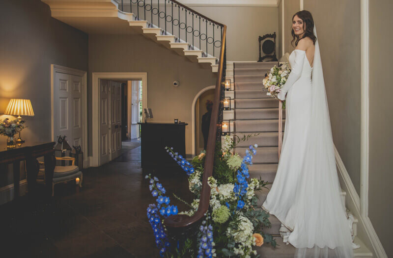Wedding flowers decorating the steps