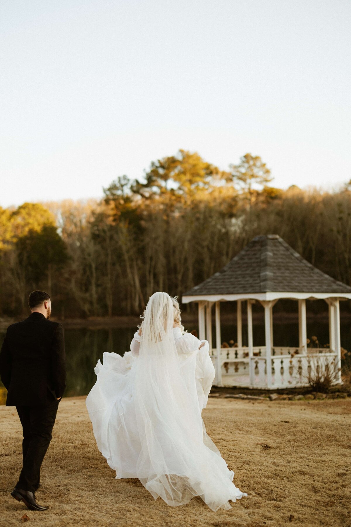 bride running