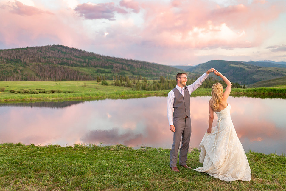 Strawberry-Creek-Ranch-Wedding-Ashley-McKenzie-Photography-Small-Wildflower-Outdoor-Wedding-Twirling-next-to-a-pond
