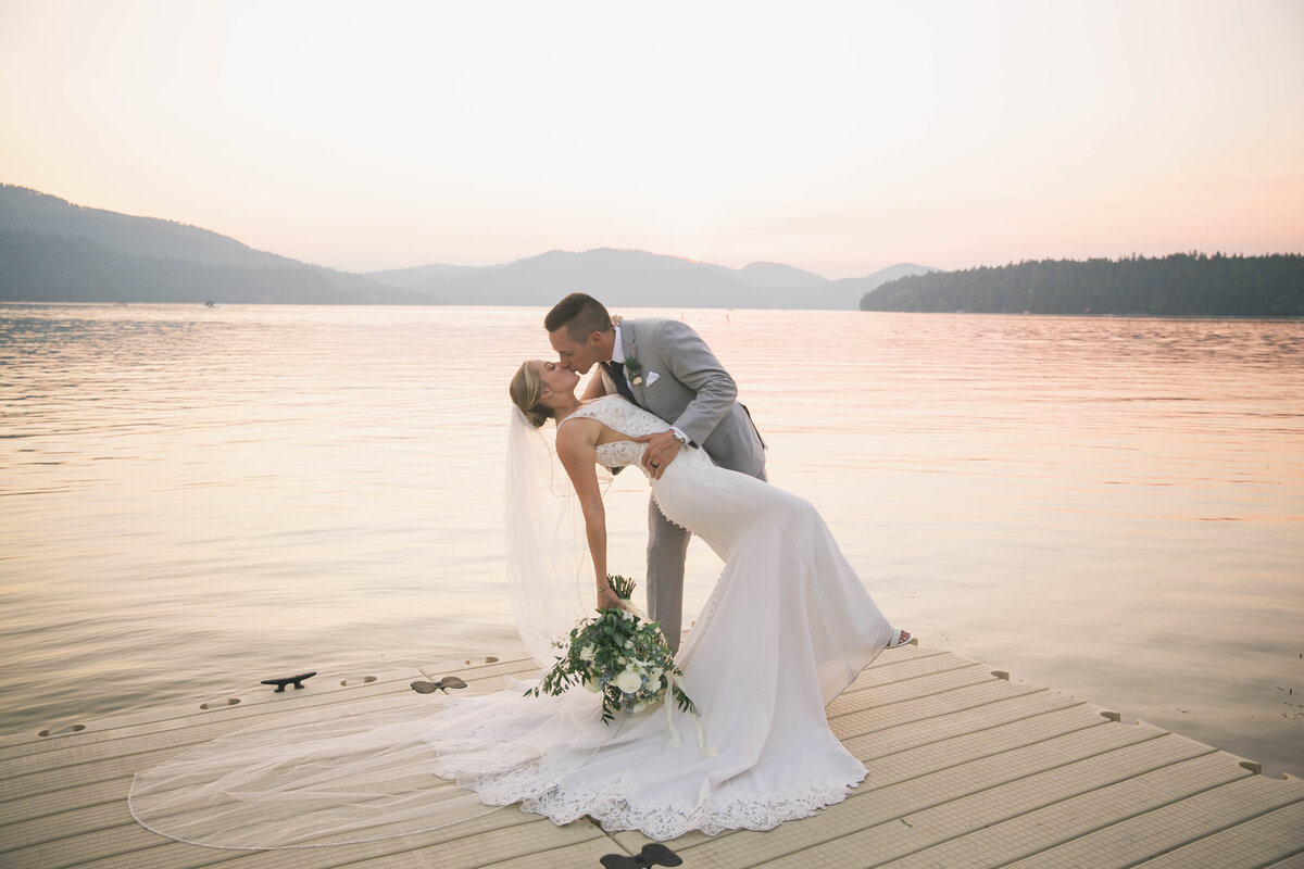 bride and groom kissing