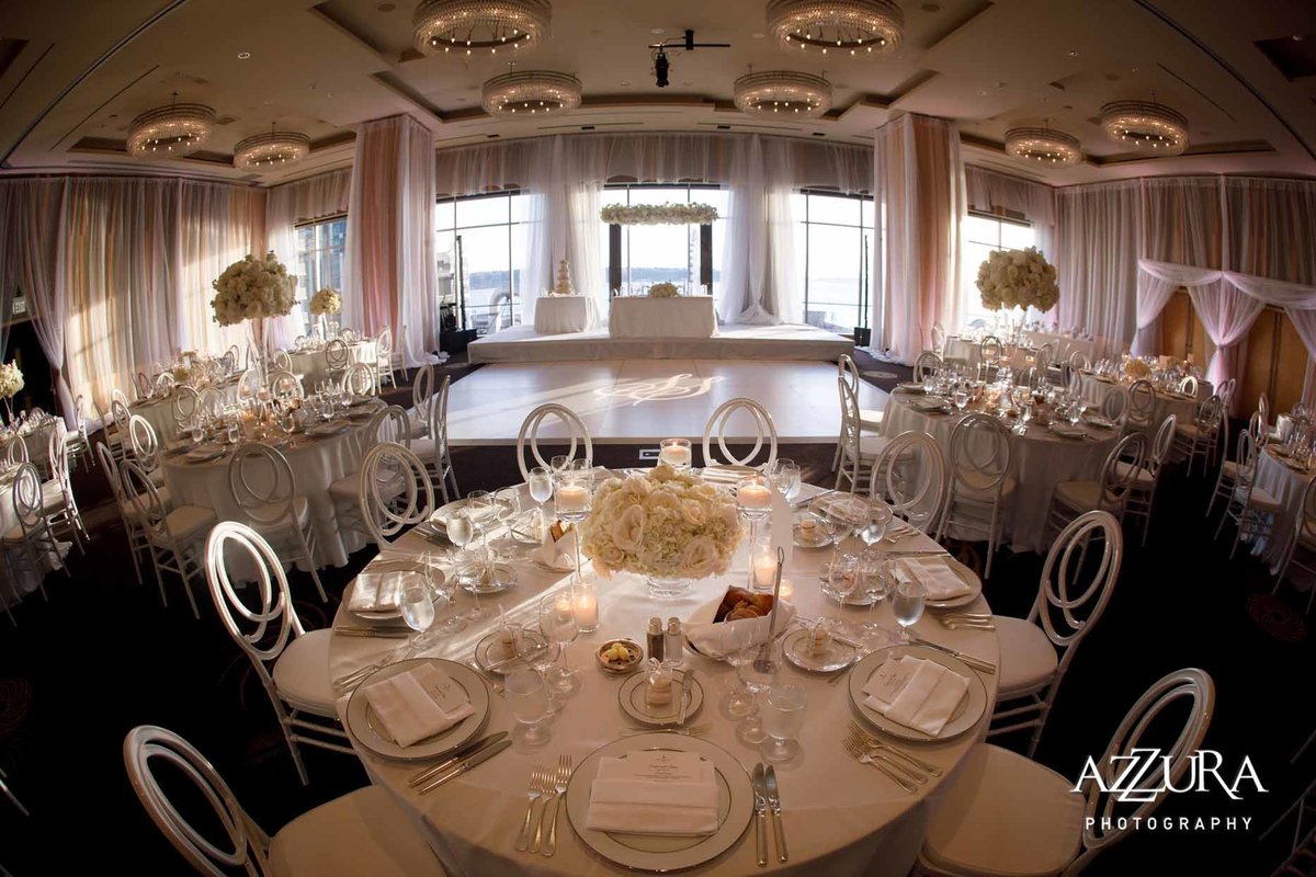 Four Seasons Seattle wedding reception in all white