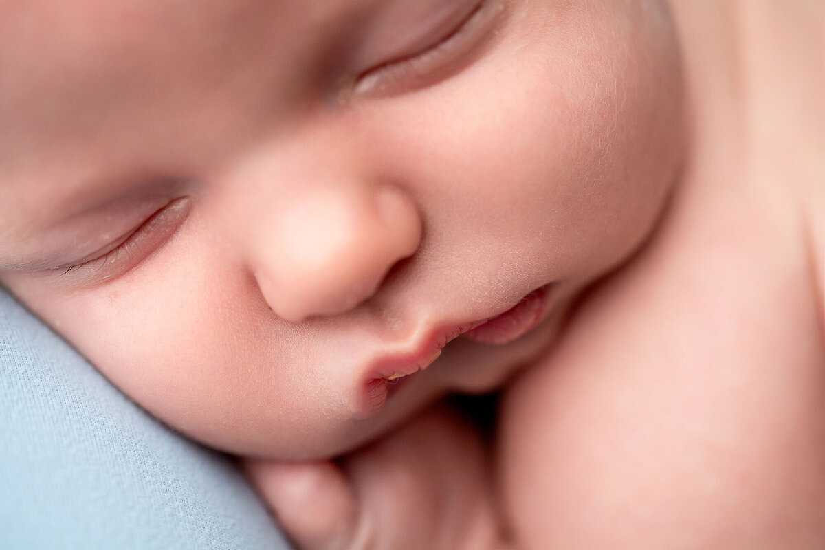Close-up detailed portrait of babies nose and lips. Captured by Sarah Wyndham Photography