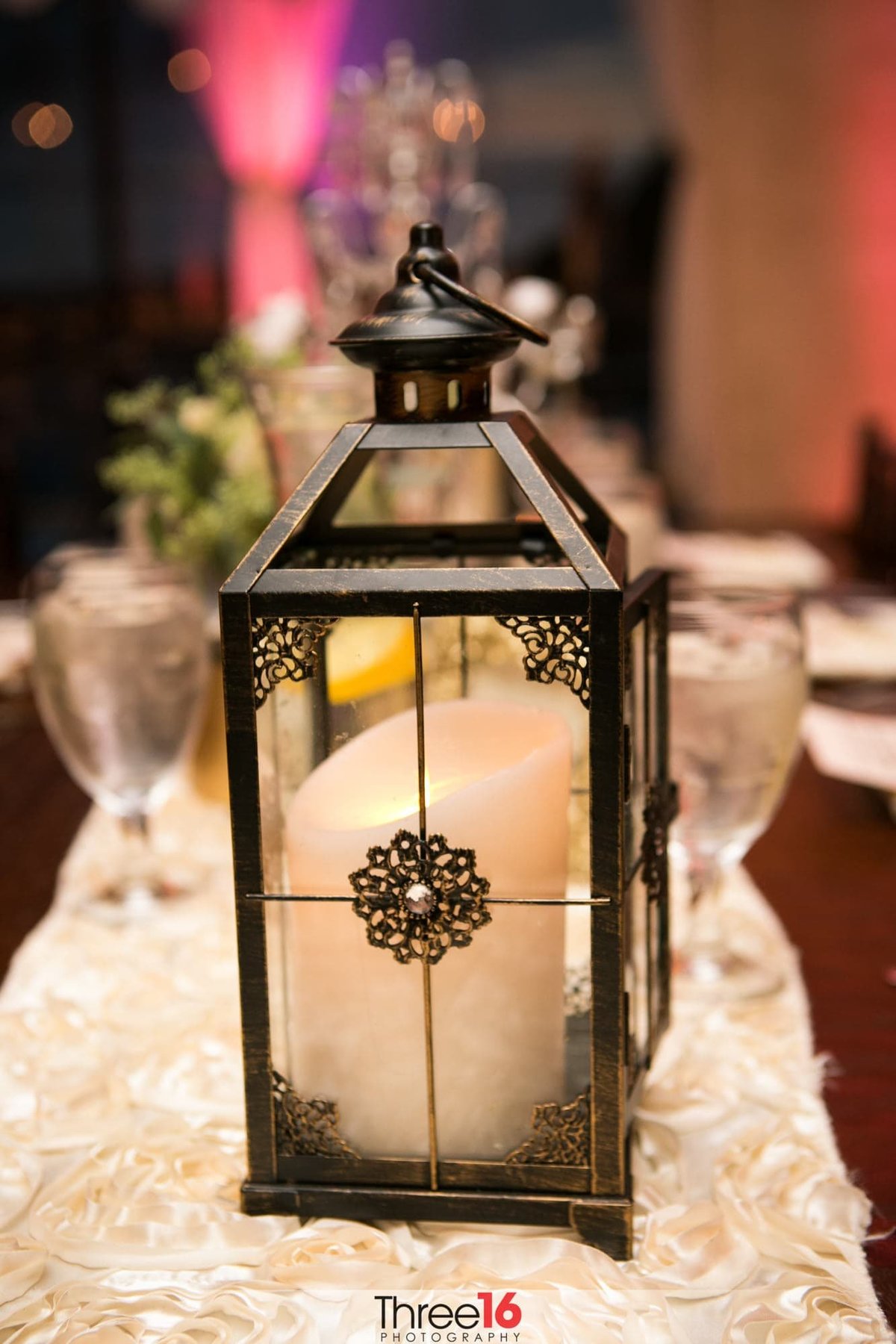 Beautiful candle centerpiece at a wedding reception