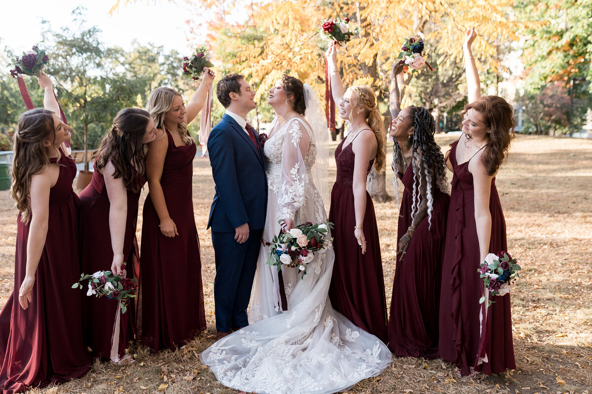 Romantic wedding scene in forest