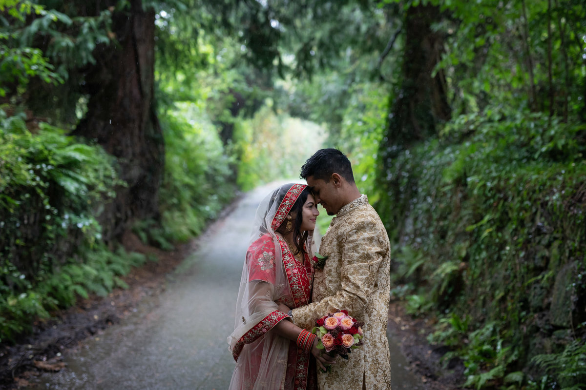Indian wedding couple elopement in the rain at The Green weddings in Cornwall