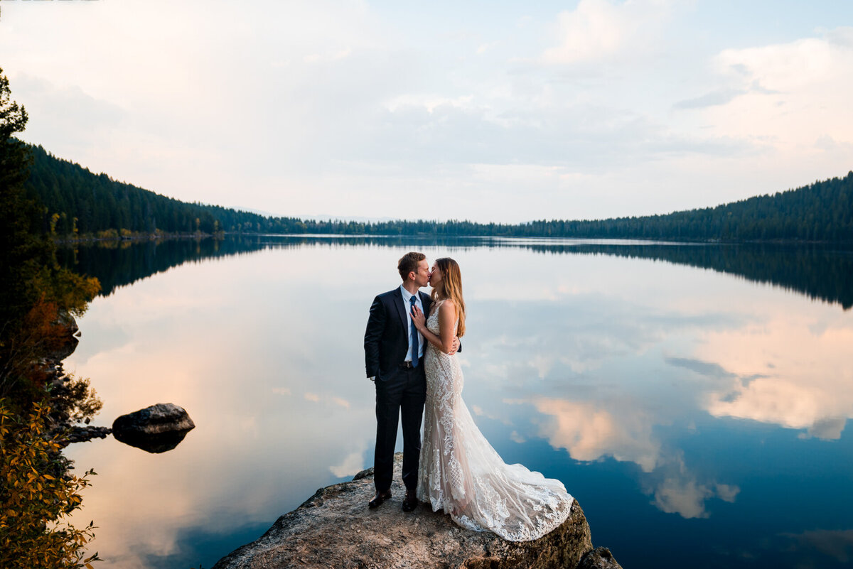 A stunning sunrise portrait during an elopement wedding in Grand Teton National Pakr