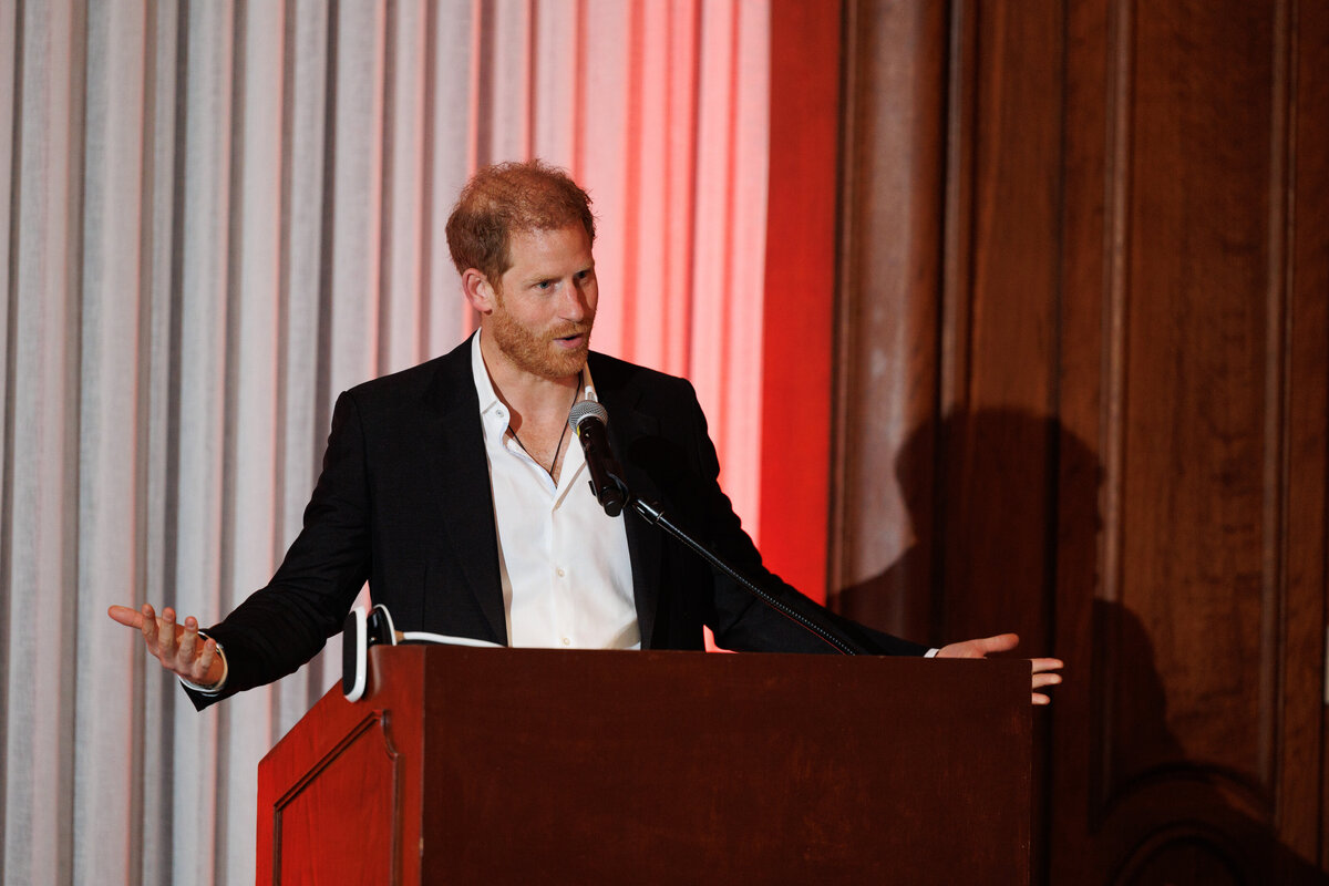 Prince Harry on a podium