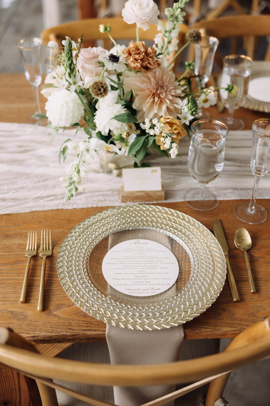 Wedding reception place setting at Finger Lakes Wedding, New York