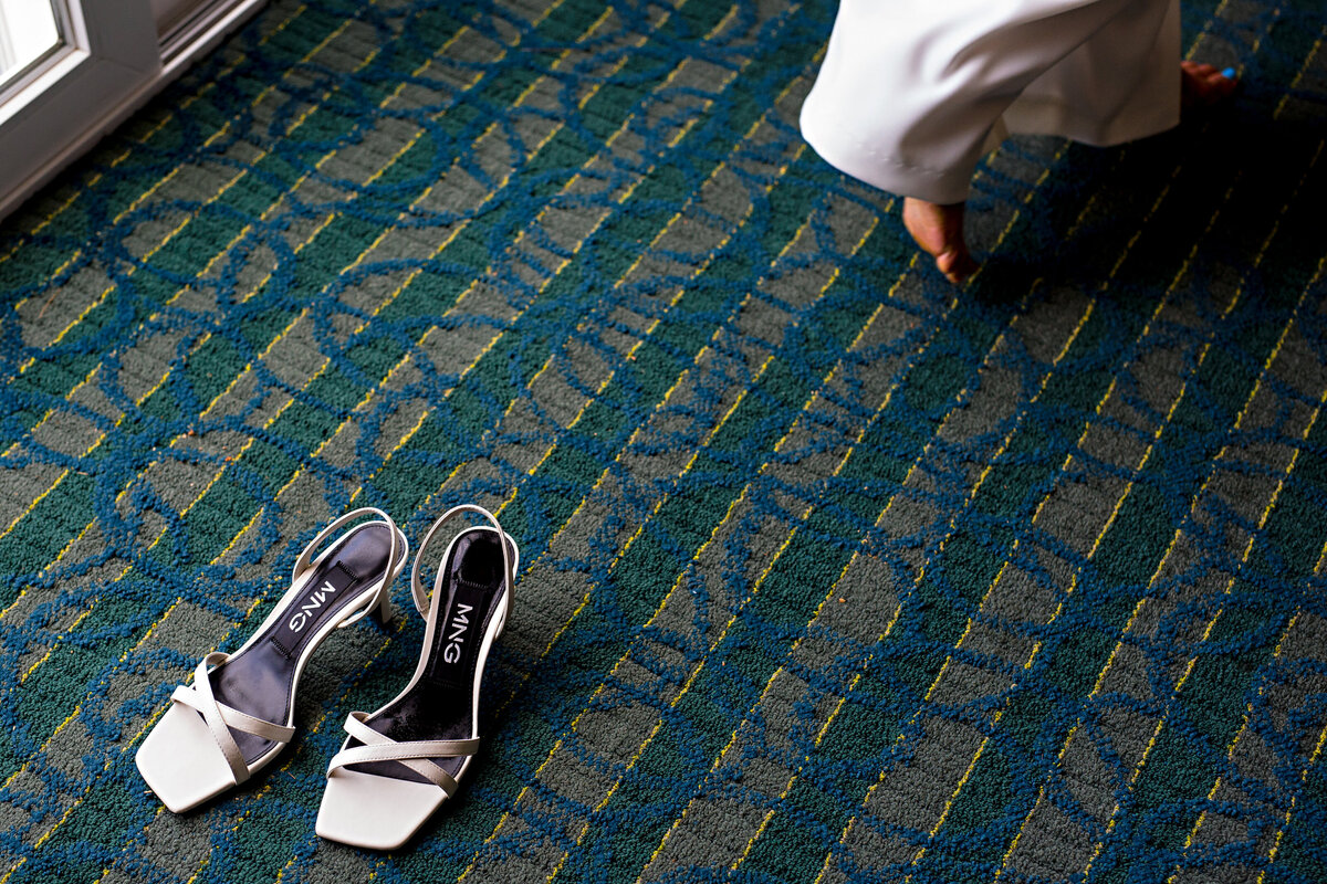 York Maine bride runs to do something quick before putting on her wedding shoes