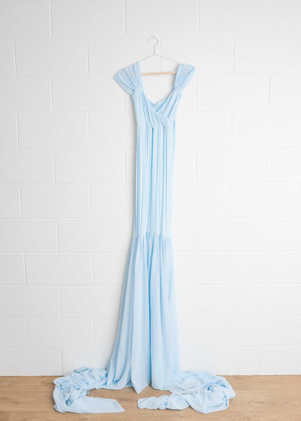 Pale Blue maternity gown by Chicaboo.  Stretch bodice and chiffon train.  Fits sizes 8-18 and available in Lauren Vanier Photography's Client Wardrobe