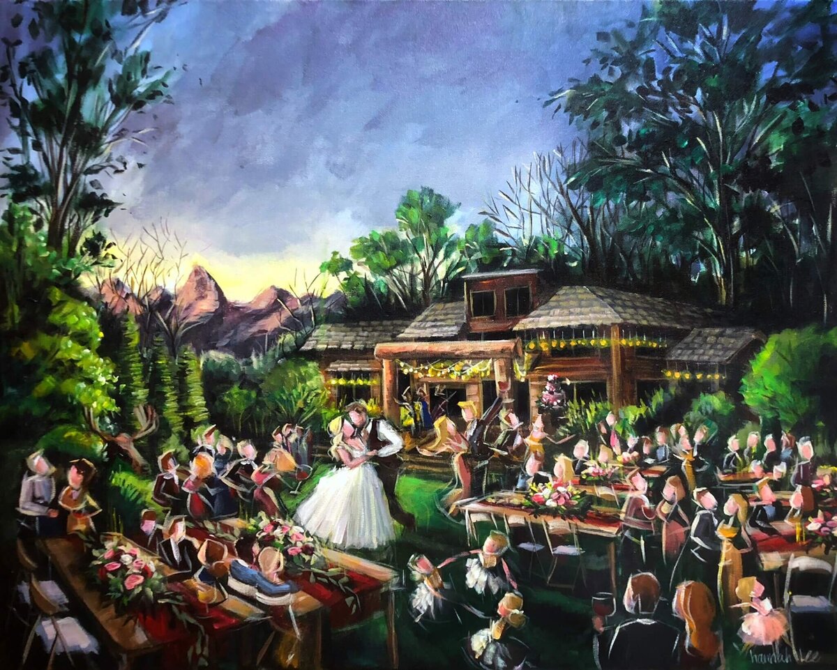 Live Wedding Painting of ceremony at Bentwood Inn - Jacksonhole WY - Walden Wedding