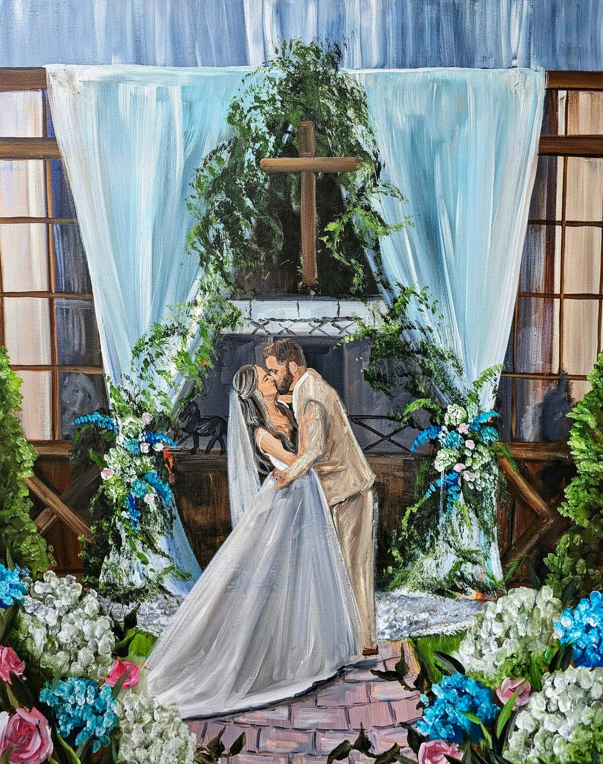 First Kiss Live Wedding Painting at Castle Farms