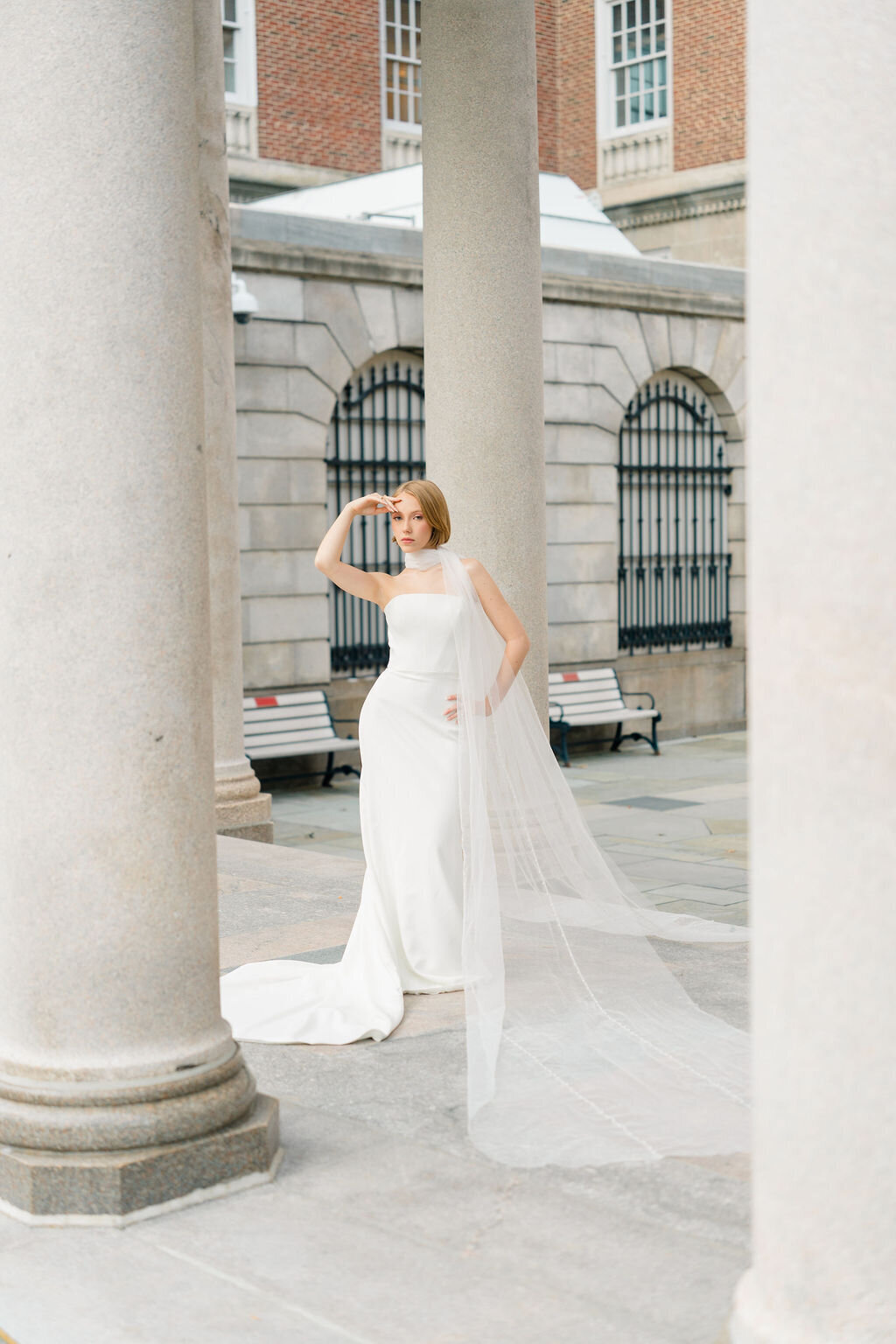 Romantic long bridal scarf with subtle pearl embellishments for a graceful touch
