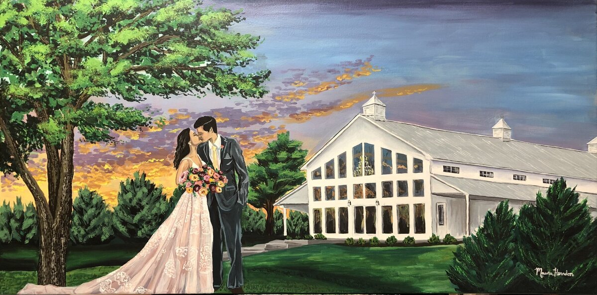 live wedding painting done by artist Laura Herndon at wedding venue the oaks  at boerne texas