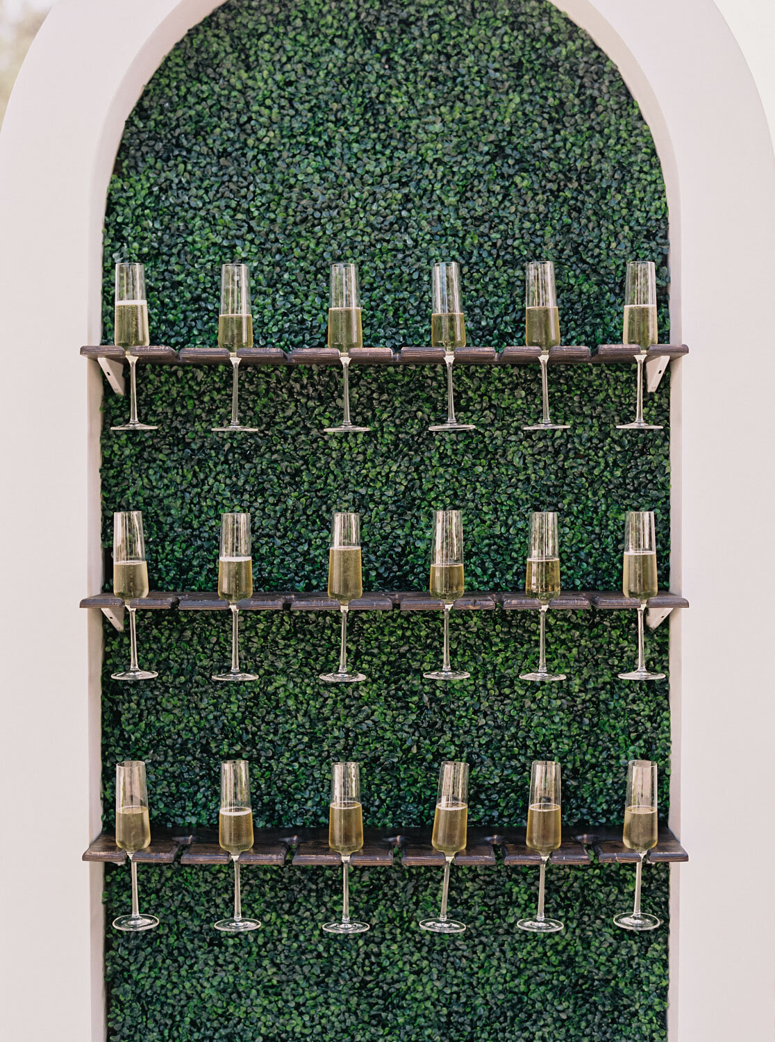 Champagne wall with glasses ready for celebration