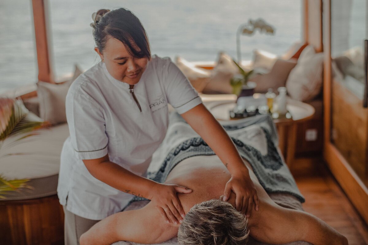 Wellness is key onboard Prana yacht, with bespoke massages designed to help you relax on your vacation in Indonesia.