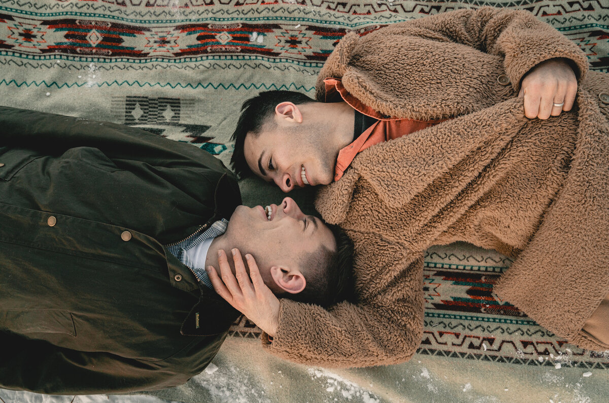 A LGBTQ+ friendly engagement photo session during winter near Breckenridge, Colorado.