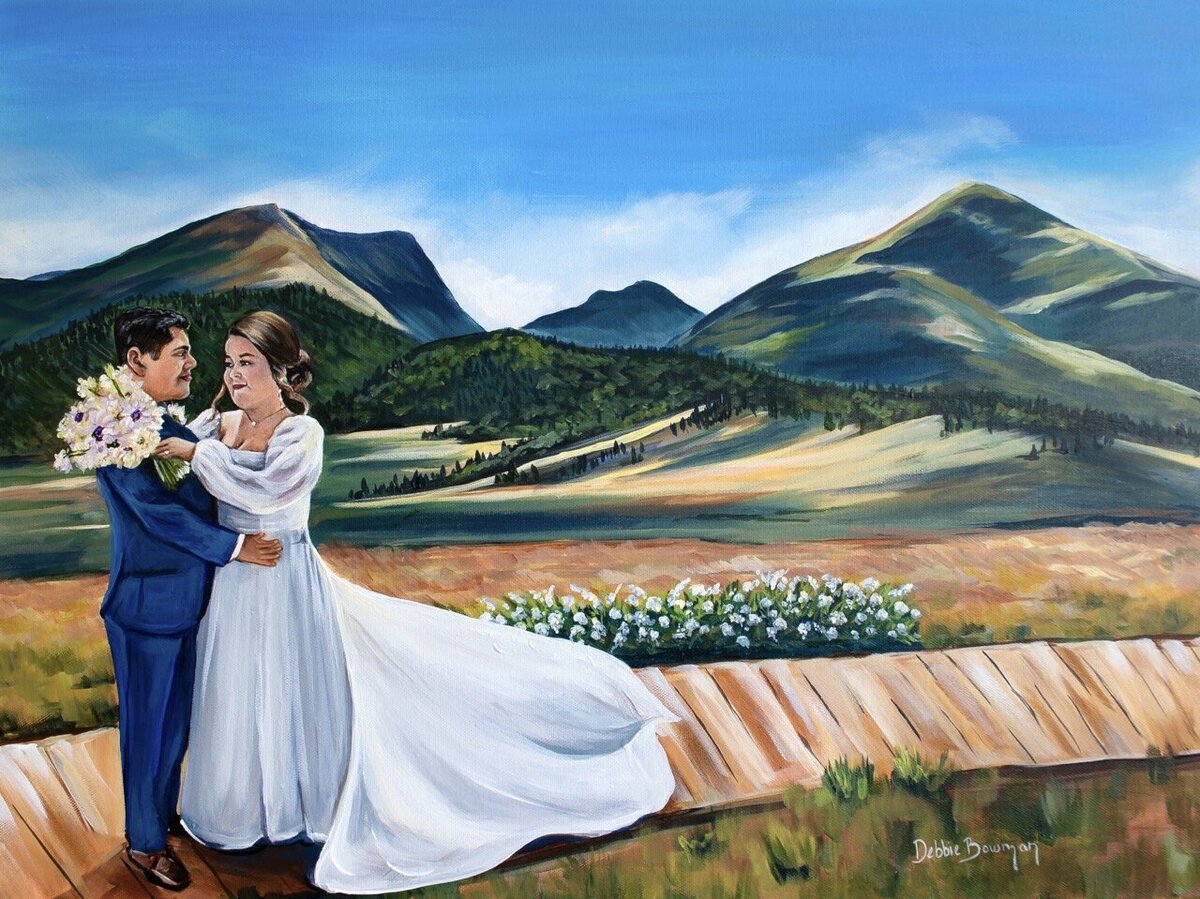 Outdoor live wedding painter at Three Peaks Ranch in Colorado
