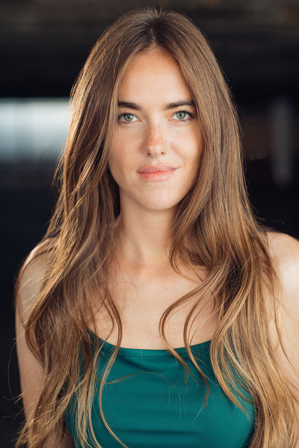 Headshot Photograph Of Young Woman In Blue Green Tank Top Los Angeles
