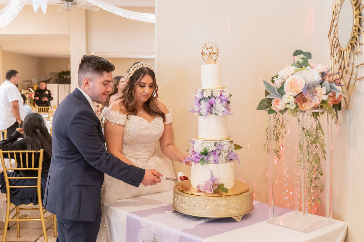Bride and Groom cutting cake. San Francisco wedding photography