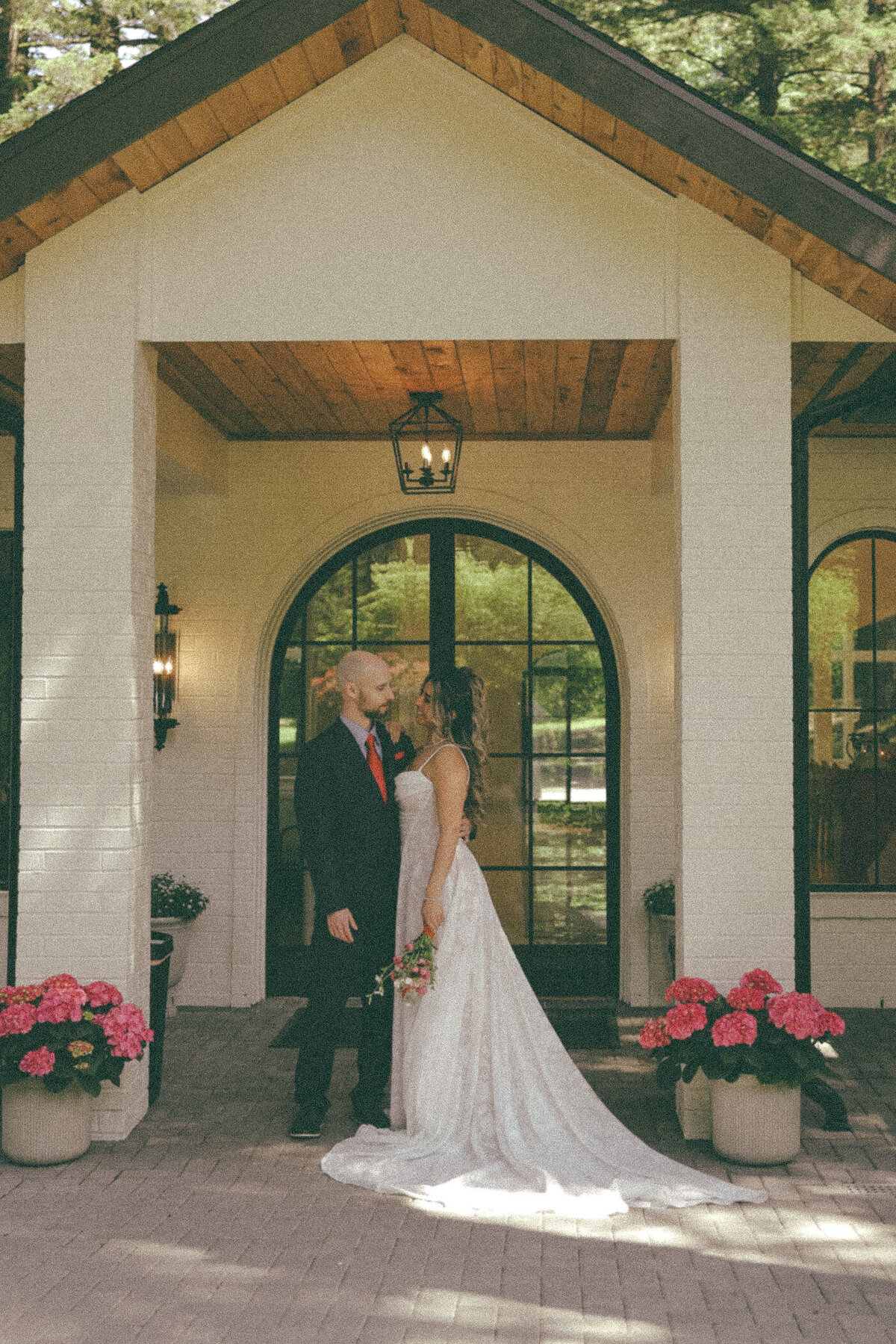 Bride and Groom Portrait at Elegant White Chapel Venue | Oregon Wedding Photography