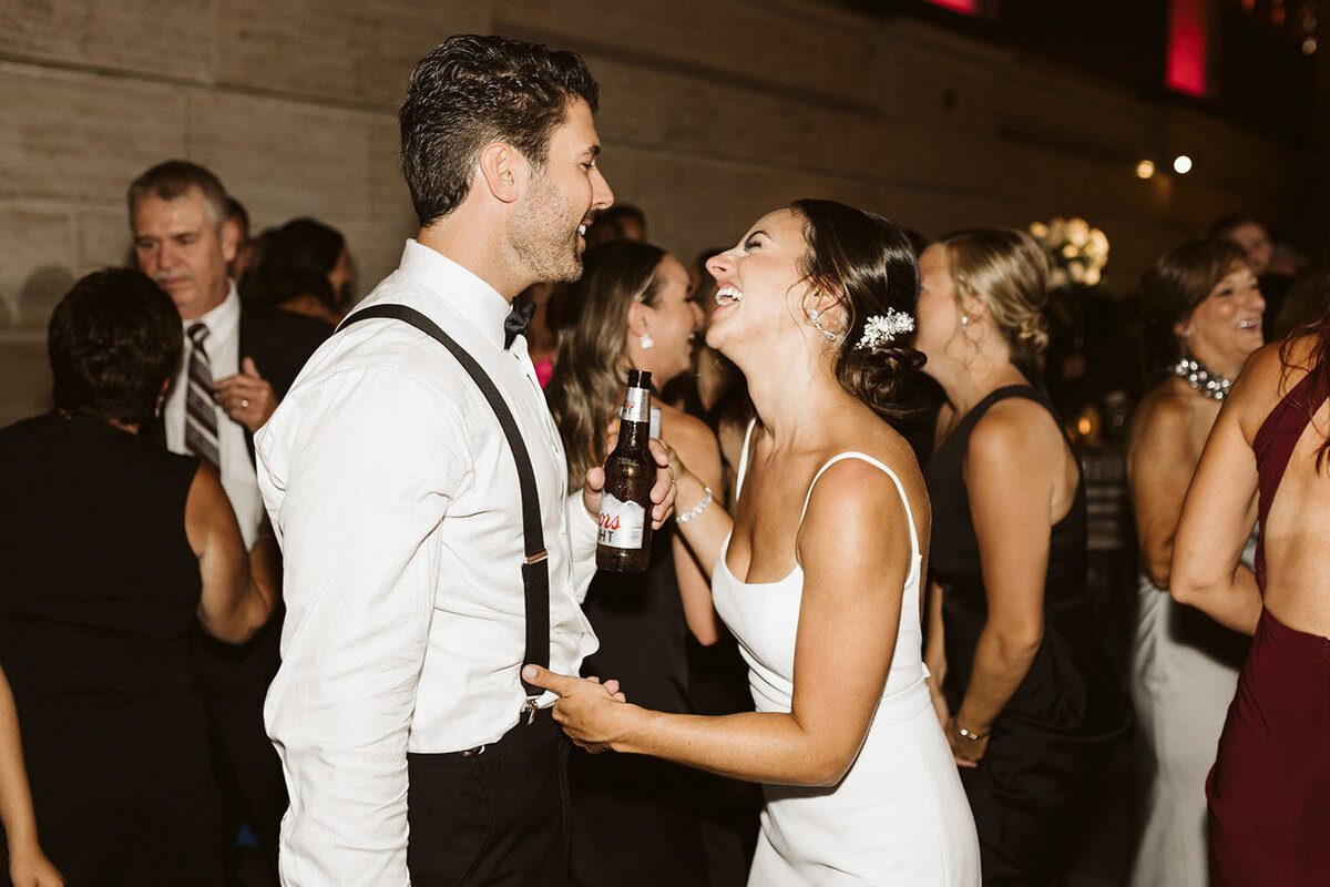 Bride and groom in their wedding party