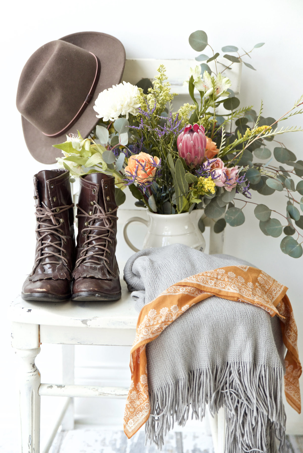social media airbnb moment with vintage boots
