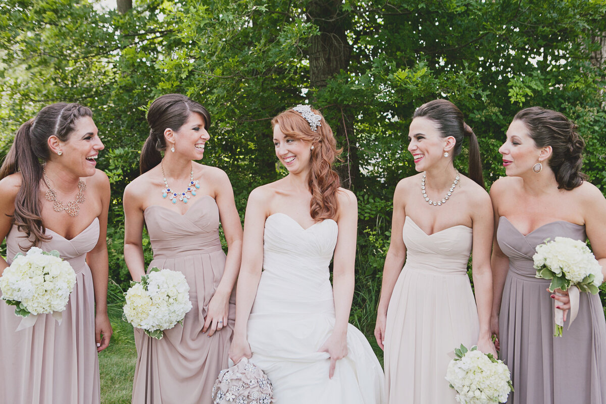 Outdoor NJ Spring Wedding Taupe Bridal Party