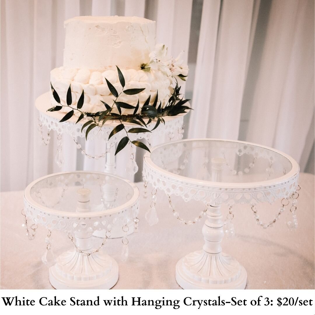 White Cake Stand with Hanging Crystals-Set of 3-118
