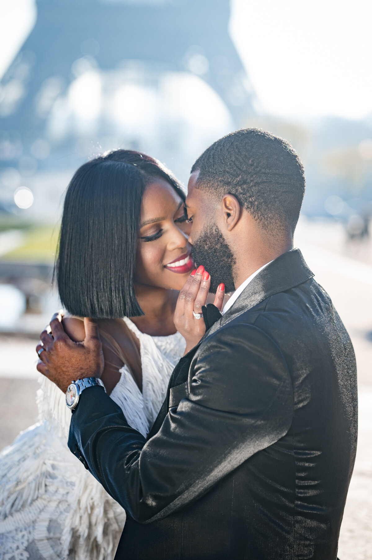 A candid moment shared by a couple in Paris France captured by Chip Dizard Weddings.