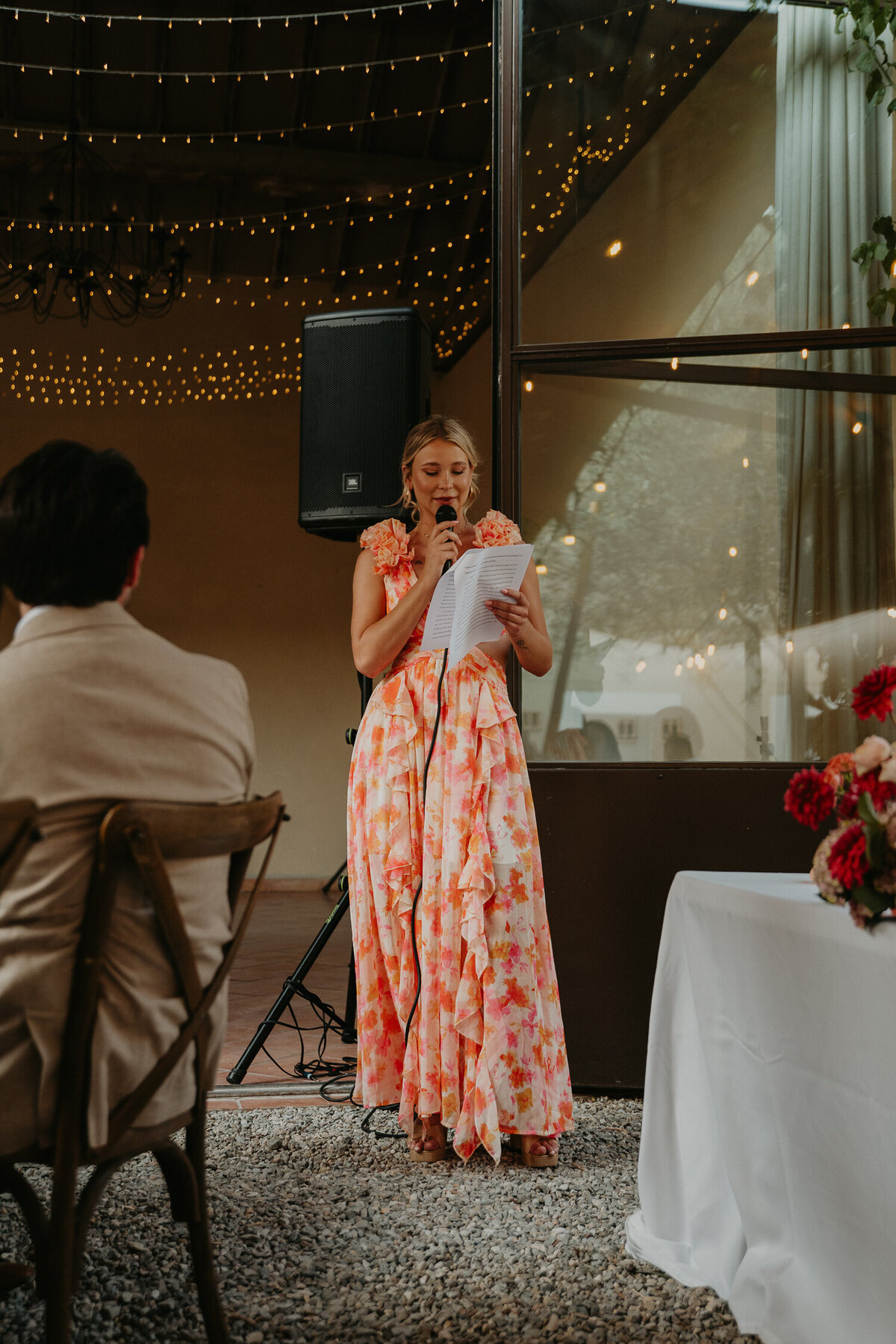 Bridesmaid gives a speech at a wedding at Chateau Canet in Carcassonne. 
