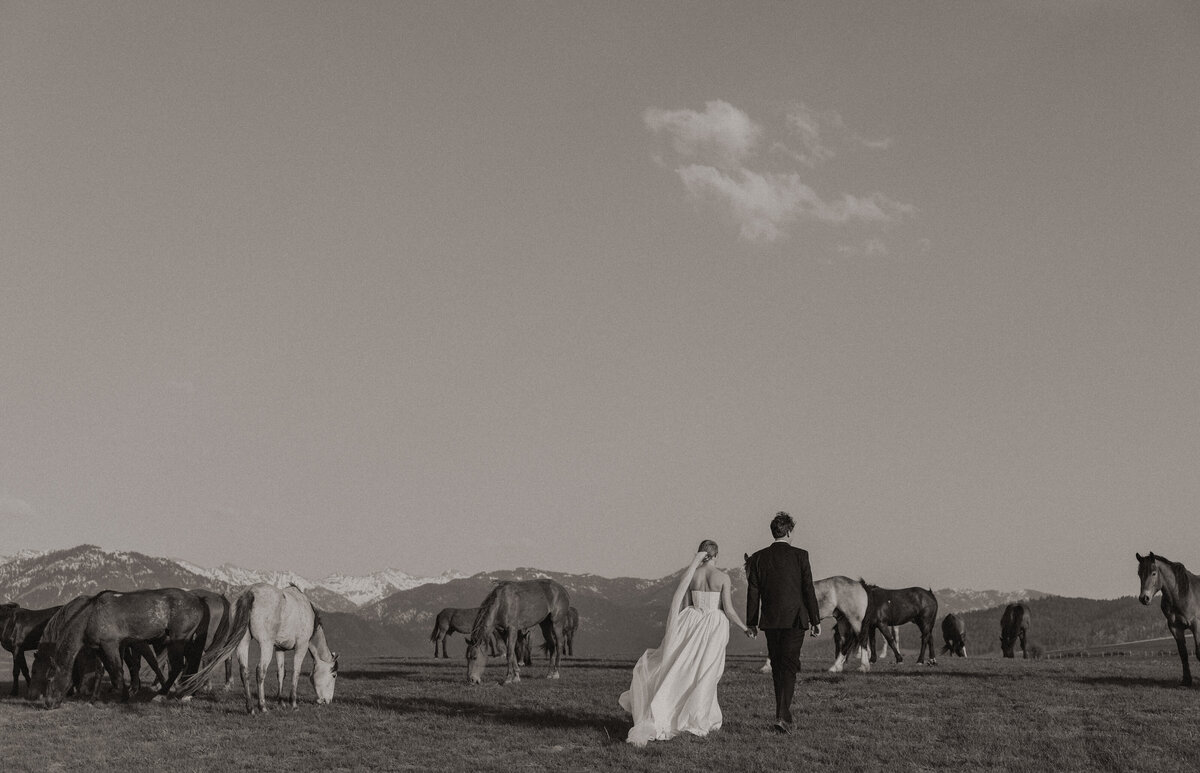 Married couple eloping at a private horse ranch in Jackson Hole, Wyoming